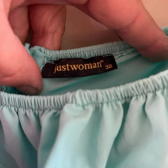Justwoman Turquoise Dress Size 38 S/M Lace Flared Embroidered Off the Shoulder - Picture 2 of 7